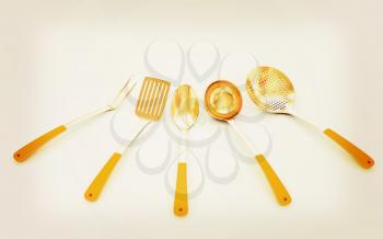 cutlery on white background . 3D illustration. Vintage style.