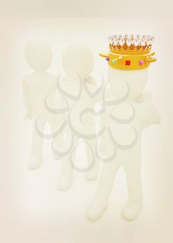 3d people - man, person with a golden crown and 3d man. 3D illustration. Vintage style.