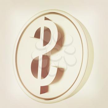 Metall coin with dollar sign. 3D illustration. Vintage style.
