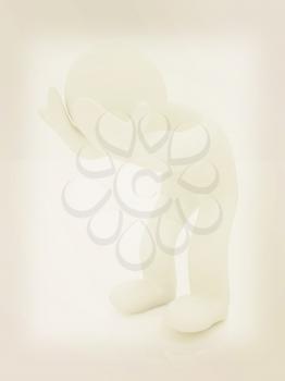 3d personage with hands on face on white background. Starting series: human emotions. 3D illustration. Vintage style.