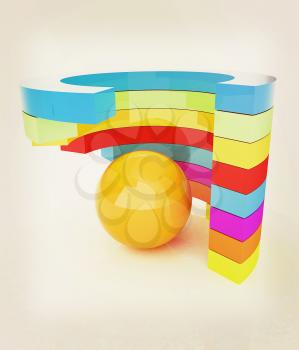 Abstract colorful structure with ball in the center . 3D illustration. Vintage style.