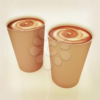 Hot drink in fast-food cap. 3D illustration. Vintage style.