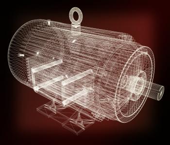 3d-model of an electric motor. 3D illustration. Vintage style.