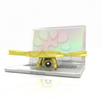 Drone and laptop. 3D render