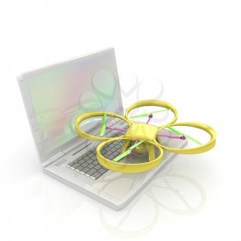 Drone and laptop. 3D render