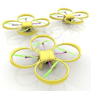 Drone, quadrocopter, with photo camera. 3d render