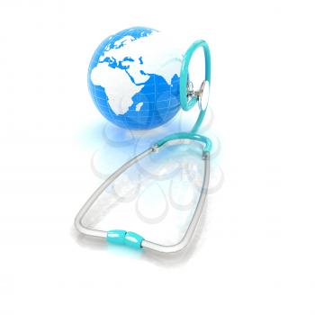 Stethoscope and Earth.3d illustration