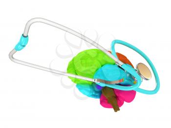 stethoscope and brain. 3d illustration