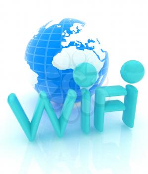 wifi earth icon. 3d illustration