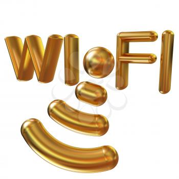 Gold wifi iconl. 3d illustration