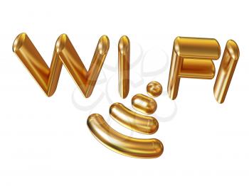 Gold wifi icon for new year holidays. 3d illustration