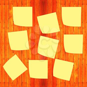 Mock-up of Sticky note paper on a wooden wall. 3D illustration