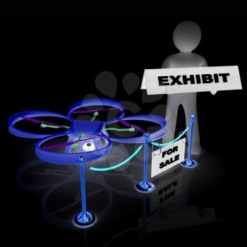 Drone, quadrocopter, with photo camera at the technical exhibition. 3d render