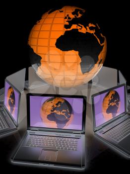 internet, global network, computers around globe. 3d render