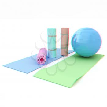 karemat and fitness ball. 3D illustration. Anaglyph. View with red/cyan glasses to see in 3D.