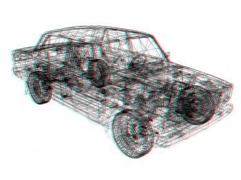 3d model cars. 3D illustration. Anaglyph. View with red/cyan glasses to see in 3D.