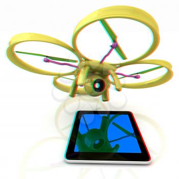 Drone with tablet pc. Anaglyph. View with red/cyan glasses to see in 3D.