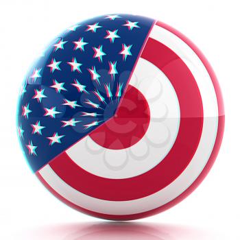 sphere instead letter O textured by USA flag. 3d render. Anaglyph. View with red/cyan glasses to see in 3D.