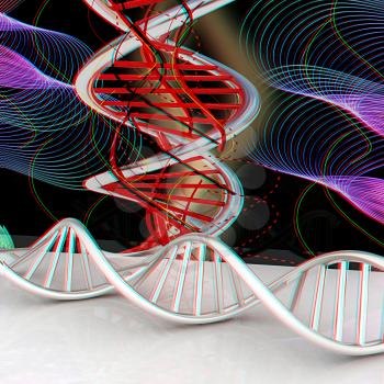DNA structure model Background. 3d illustration. Anaglyph. View with red/cyan glasses to see in 3D.