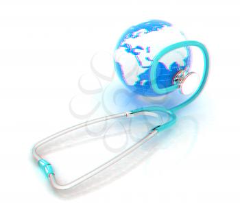 stethoscope and globe.3d illustration. Anaglyph. View with red/cyan glasses to see in 3D.