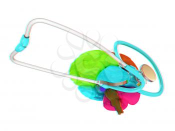 stethoscope and brain. 3d illustration. Anaglyph. View with red/cyan glasses to see in 3D.
