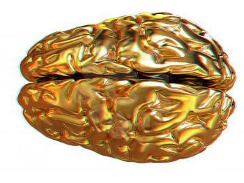 Gold brain. 3d render. Anaglyph. View with red/cyan glasses to see in 3D.