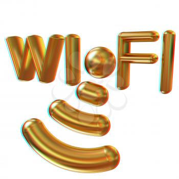 Gold wifi iconl. 3d illustration. Anaglyph. View with red/cyan glasses to see in 3D.