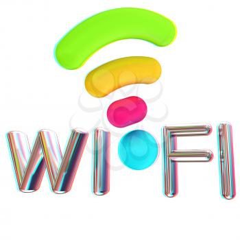 color wifi icon. 3d illustration. Anaglyph. View with red/cyan glasses to see in 3D.