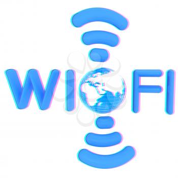 wifi earth icon. 3d illustration. Anaglyph. View with red/cyan glasses to see in 3D.