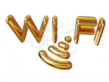 Gold wifi icon for new year holidays. 3d illustration. Anaglyph. View with red/cyan glasses to see in 3D.