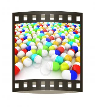 Tablets background with space for your text. 3D illustration. The film strip
