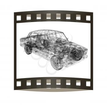 3d model cars. 3D illustration. The film strip