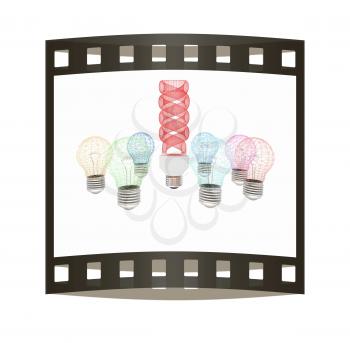 energy-saving lamps. 3D illustration. The film strip