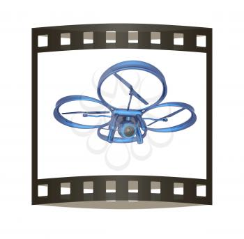 Drone, quadrocopter, with photo camera flying. 3d render. The film strip
