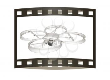 Drone, quadrocopter, with photo camera flying. 3d render. The film strip