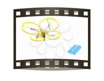 Drone with remote controller. The film strip