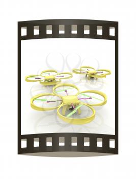 Drone, quadrocopter, with photo camera. 3d render. The film strip
