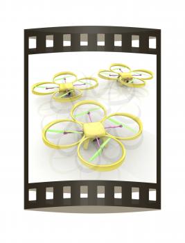 Drone, quadrocopter, with photo camera. 3d render. The film strip