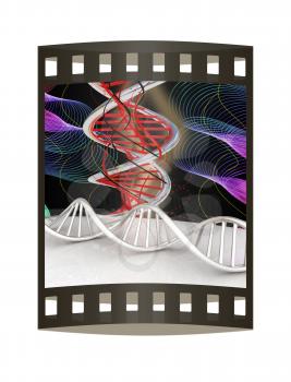 DNA structure model Background. 3d illustration. The film strip