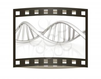 DNA structure model. 3d illustration. The film strip