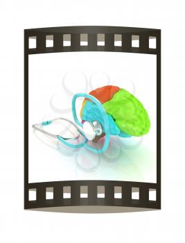 stethoscope and brain. 3d illustration. The film strip