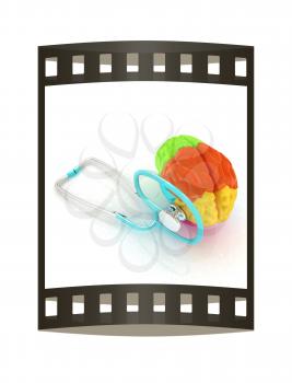 stethoscope and brain. 3d illustration. The film strip