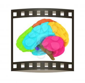 creative concept with 3d rendered colourful brain. The film strip