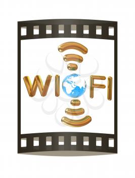 Gold wifi icon for new year holidays. 3d illustration. The film strip