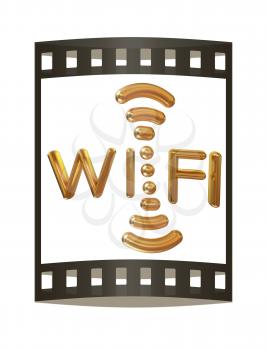 Gold wifi icon for new year holidays. 3d illustration. The film strip