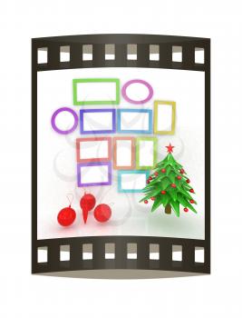 Set of Christmas and New Year frames and Christmas tree. 3D render. The film strip
