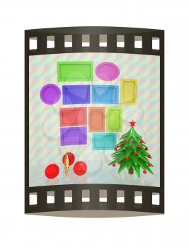 Set of Christmas and New Year frames and Christmas tree. 3D render. The film strip