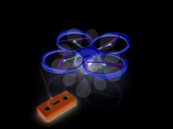 Drone with remote controller. Anaglyph. View with red/cyan glasses to see in 3D.