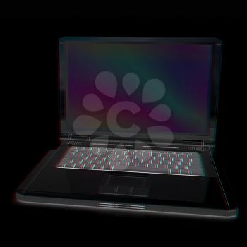 Laptop computer. 3d render. Anaglyph. View with red/cyan glasses to see in 3D.