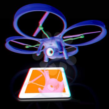 Drone with tablet pc. Anaglyph. View with red/cyan glasses to see in 3D.
